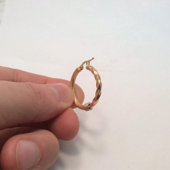 18K YELLOW Solid Real GOLD POLISHED PLAIN TWISTED HOOPS HOOP EARRINGS 1'' - Picture 5 of 8